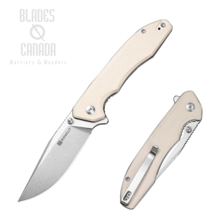 SENCUT Sylor Flipper Folding Knife, D2 Stonewash, G10 Ivory, S25056-2
