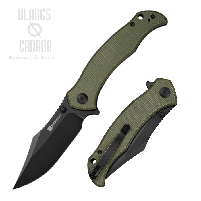 (PRE-ORDER) SENCUT Tauron Flipper Folding Knife, D2 Black, Micarta Green, S25060-3
