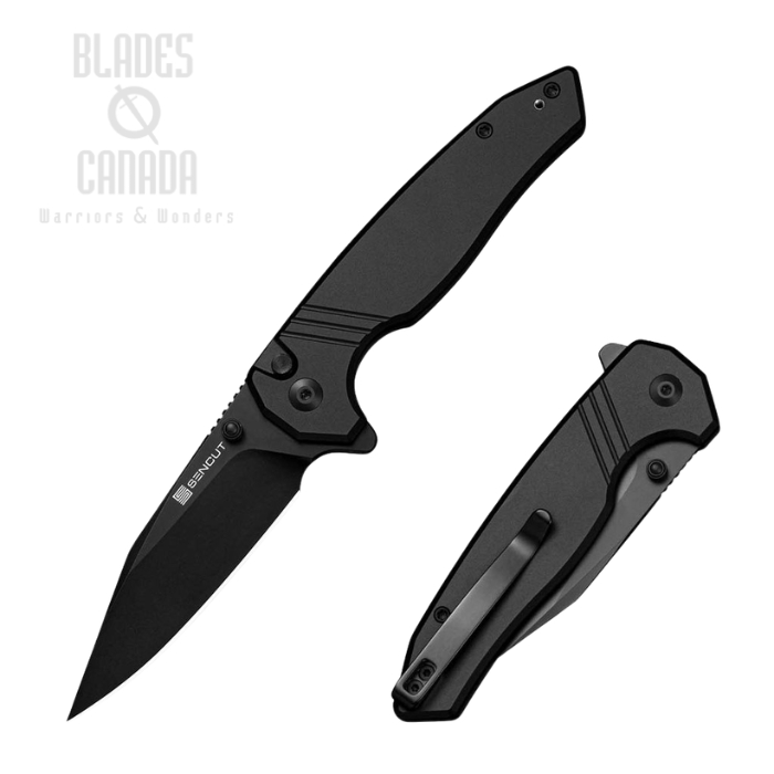 (image for) SENCUT Selkyris Flipper Button Lock Folding Knife, D2 Black, Aluminum Black, S25068-1