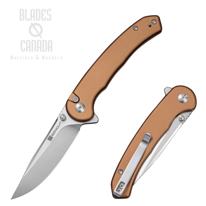 (image for) SENCUT Ingot Flipper Button Lock Folding Knife, D2 Stonewash, Aluminum Coyote Brown, S25102-1