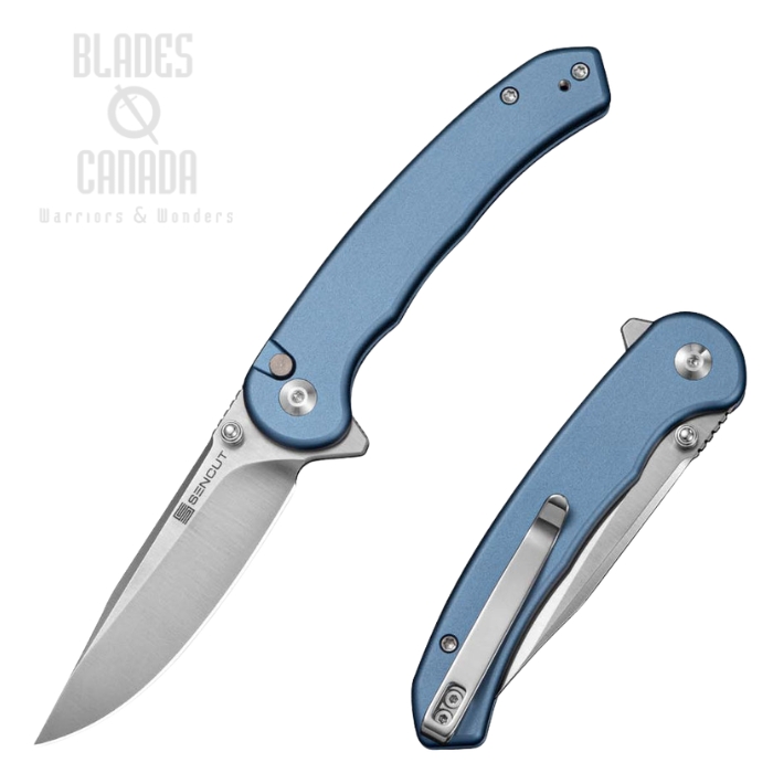 (image for) SENCUT Ingot Flipper Button Lock Folding Knife, D2 Satin, Aluminum Blue, S25102-3