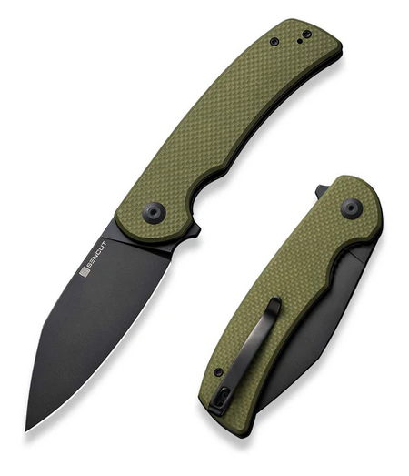 SENCUT Omniform Flipper Folding Knife, Black Blade, G10 OD Green, S23064-1