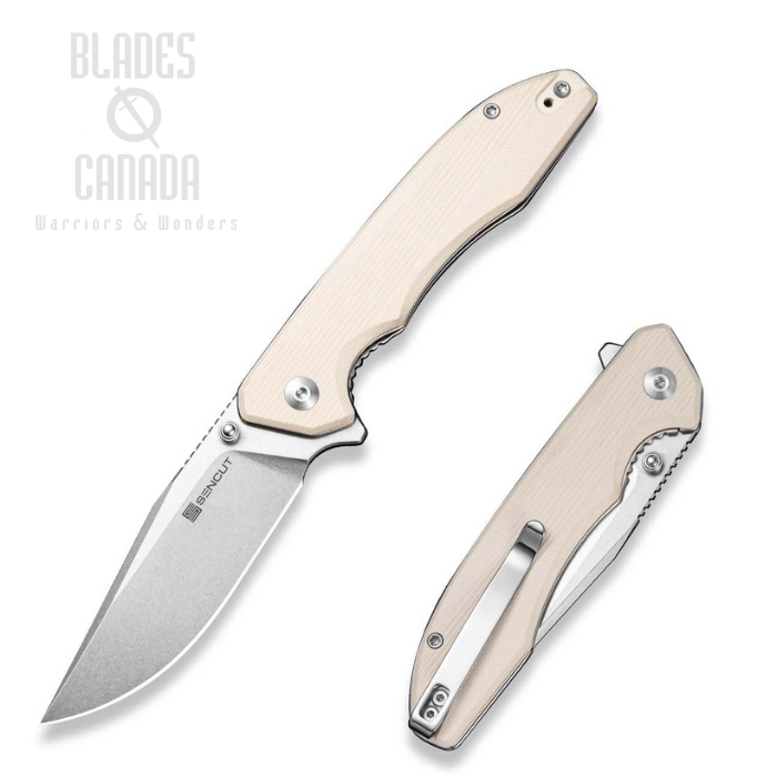 SENCUT Sylor Flipper Folding Knife, D2 Stonewash, G10 Ivory, S25056-2