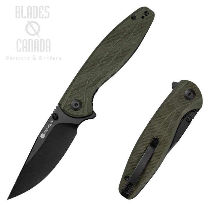(image for) SENCUT Vyrce Flipper Folding Knife, D2 Black, G10 OD Green, S25104-1
