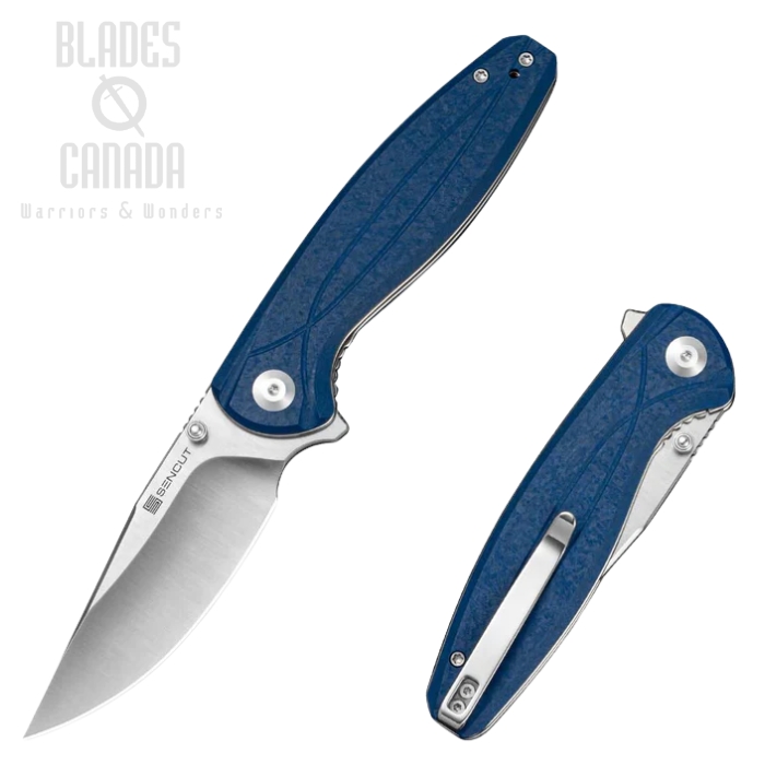 (image for) SENCUT Vyrce Flipper Folding Knife, D2 Satin, G10 Blue Shredded, S25104-2