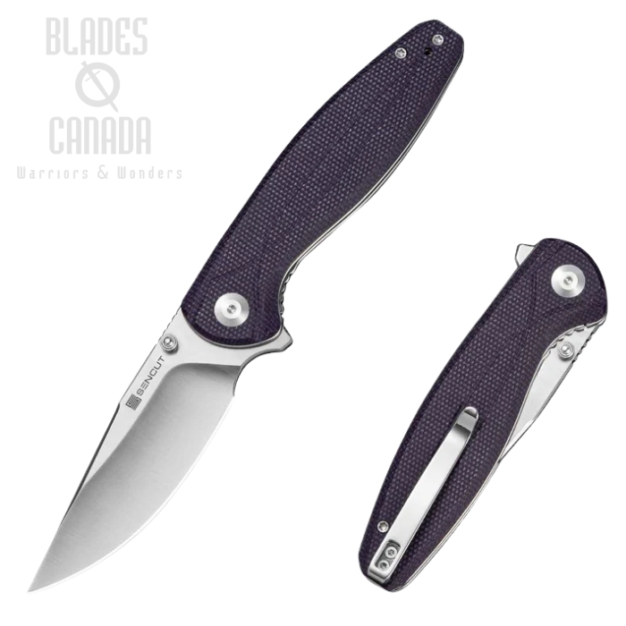 (image for) SENCUT Vyrce Flipper Folding Knife, D2 Satin, Micarta Purple, S25104-3