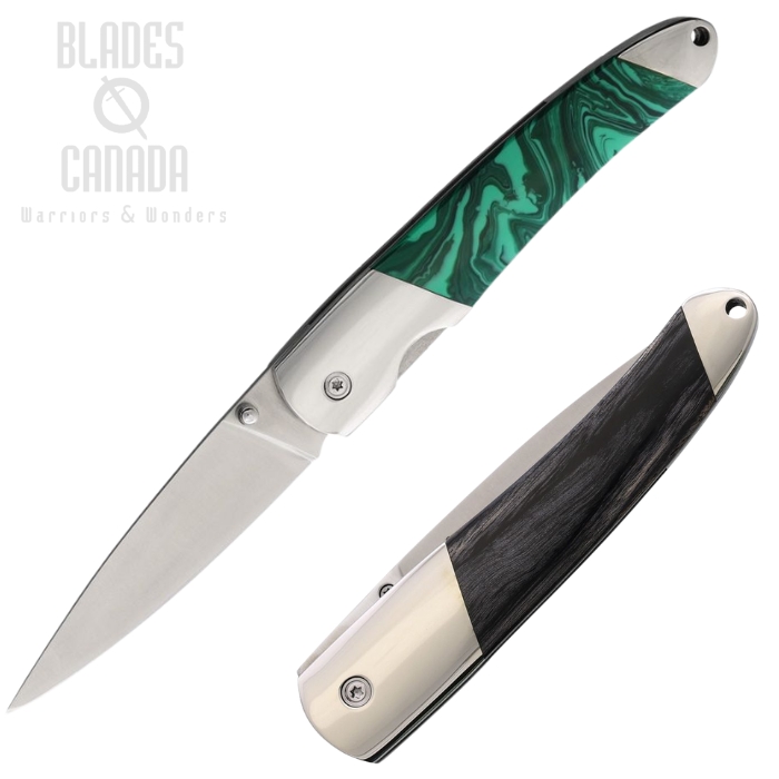 (image for) Santa Fe Stoneworks Folding Knife, Stainless Satin, Malachite Green/Wood, SF70M