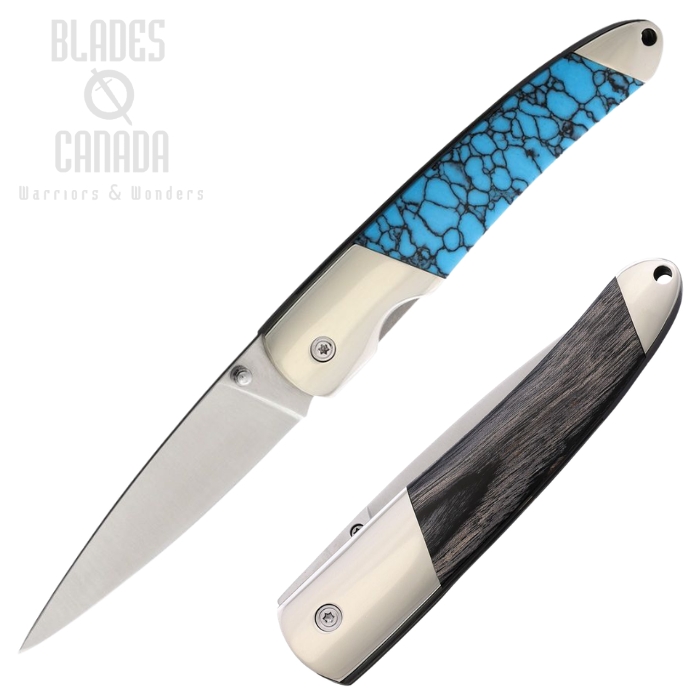 (image for) Santa Fe Stoneworks Folding Knife, Stainless Satin, Turquoise/Wood, SF70TUR