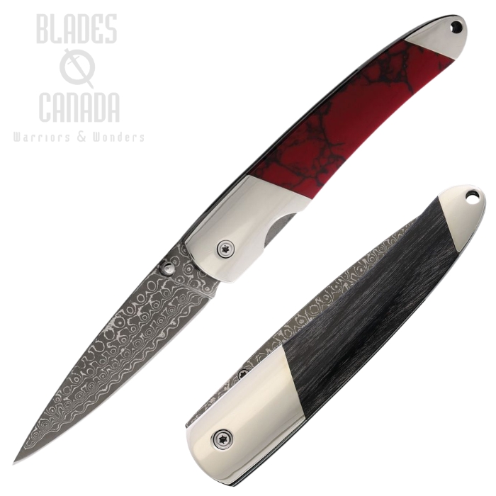 (image for) Santa Fe Stoneworks Folding Knife, Damascus, Blood Stone Matrix/Wood, SFDJS70BB