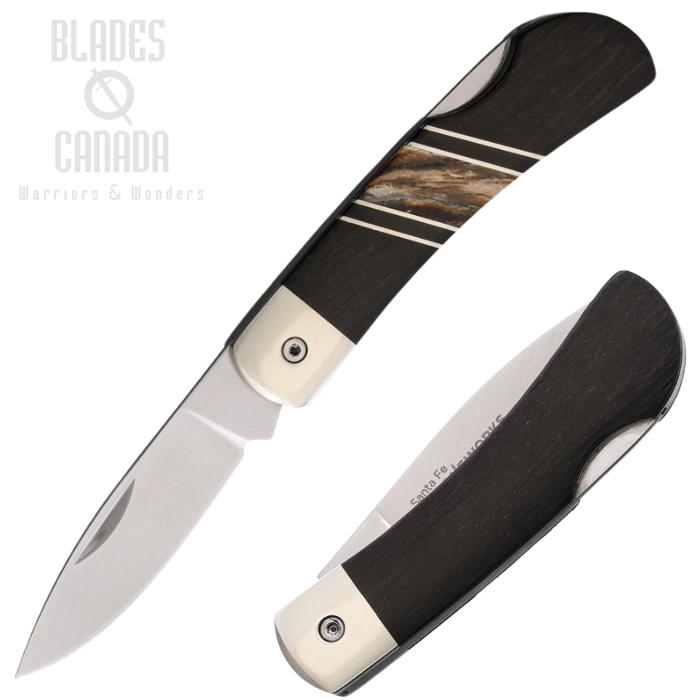 (image for) Santa Fe Stoneworks Lockback Folding Knife, Stainless Satin, Bog Oak/Mammoth Tusk Inlay, SFJS60M