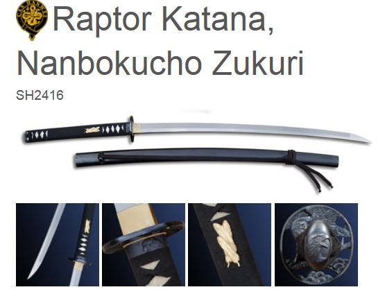 Hanwei Raptor Katana Nanbokucho Zukuri, 5160 Steel, SH2416