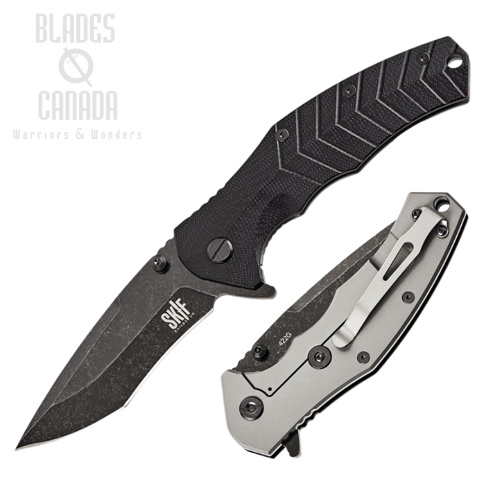 SKIF Griffin Flipper Framelock Knife, Black Stonewash Blade, G10 Black/Stainless, SKF422SEB
