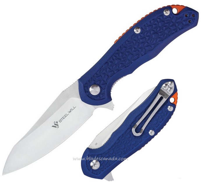Steel Will Modus Flipper Folding Knife, D2 Steel, Blue/Red, F25-13
