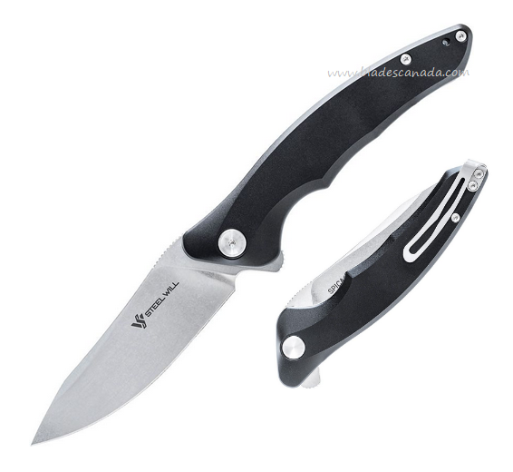 Steel Will Spica F44-01 Flipper Folding Knife, 154CM SW, Aluminum Black, SMGF4401