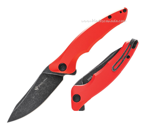 Steel Will Spica F44-05 Flipper Folding Knife, 154CM Black SW, Aluminum Red, SMGF4405