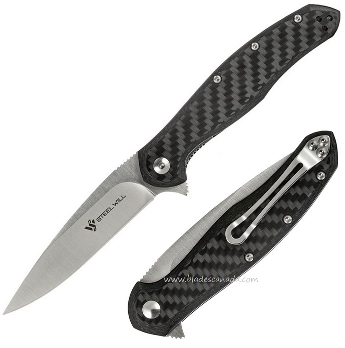 Steel Will Mini Intrigue Flipper Folding Knife, M390 Satin, Carbon Fiber, F45M-71 - Click Image to Close