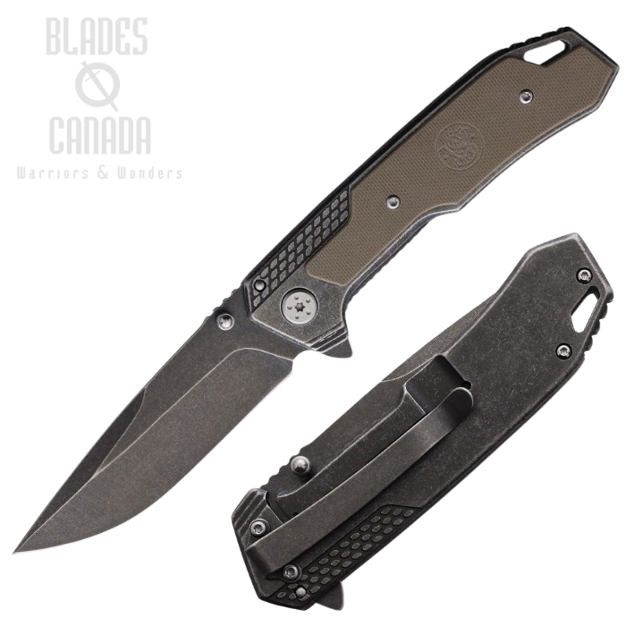 Smith & Wesson Flipper Framelock Knife, Stainless Black SW, Stainless/G10 Tan, SW609W