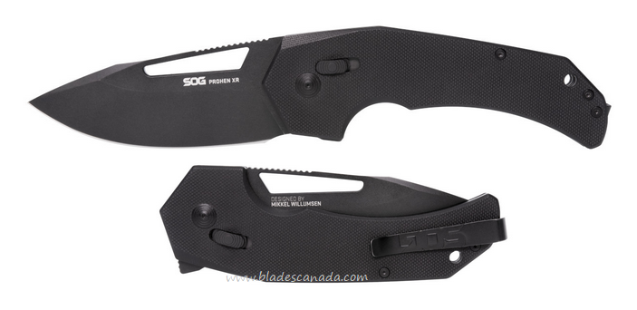 SOG Prohen XR Mikkel Collaboration Flipper Folding Knife, D2 Black, G10 Black, 12-25-01-57