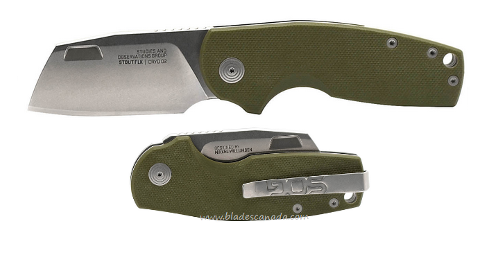 SOG Stout FLK Flipper Folding Knife, D2 Cleaver SW, G10 OD Green, 14-03-11-57 SOG Stout FLK Flipper Folding Knife, D2 Cleaver SW, G10 OD Green, 14-03-11-57