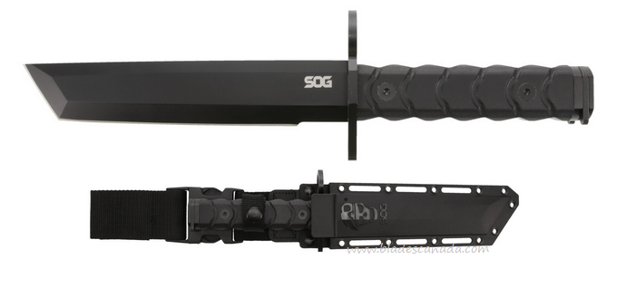 SOG BAR15T Bayonet Fixed Blade Knife, AUS8 Black Tanto, G10 Black, BY1001
