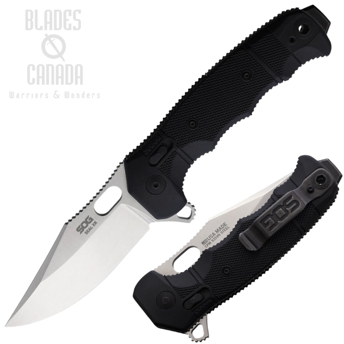 (image for) SOG Seal XR Lock Flipper Folding Knife, S35VN Stonewash, GRN Black, SOG-12-21-11-57