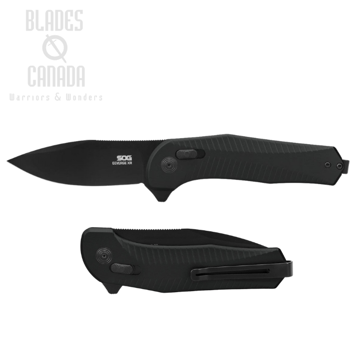 SOG Diverge XR Lock Flipper Folding Knife, D2 Black, Aluminum Black, SOG-12-02-04-43 SOG Diverge XR Lock Flipper Folding Knife, D2 Black, Aluminum Black, SOG-12-02-04-43
