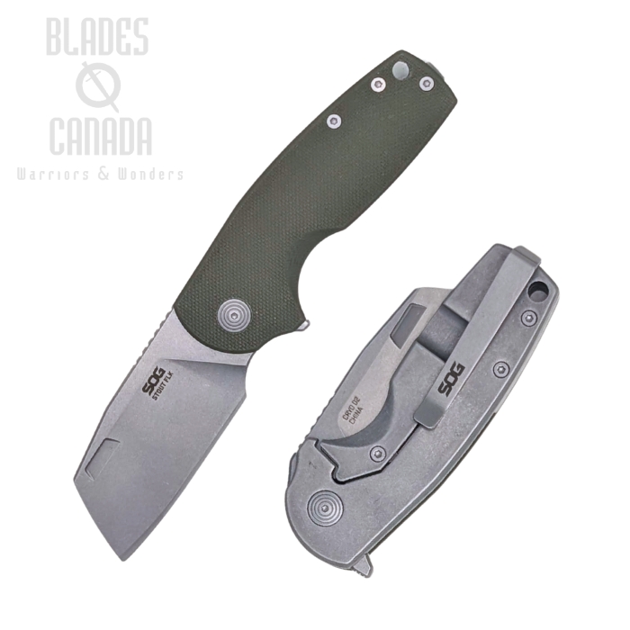 SOG Stout FLK Flipper Folding Knife, D2 Cleaver SW, G10 OD Green, 14-03-11-57 SOG Stout FLK Flipper Folding Knife, D2 Cleaver SW, G10 OD Green, 14-03-11-57
