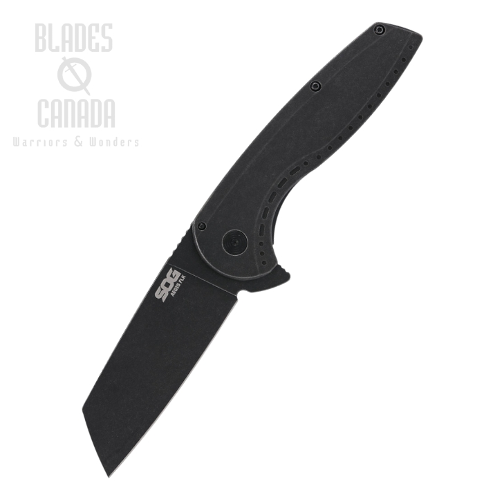 SOG Aegis FLK 2.0 Flipper Framelock Knife, Black Blade, Stainless Black, 14-41-04-43