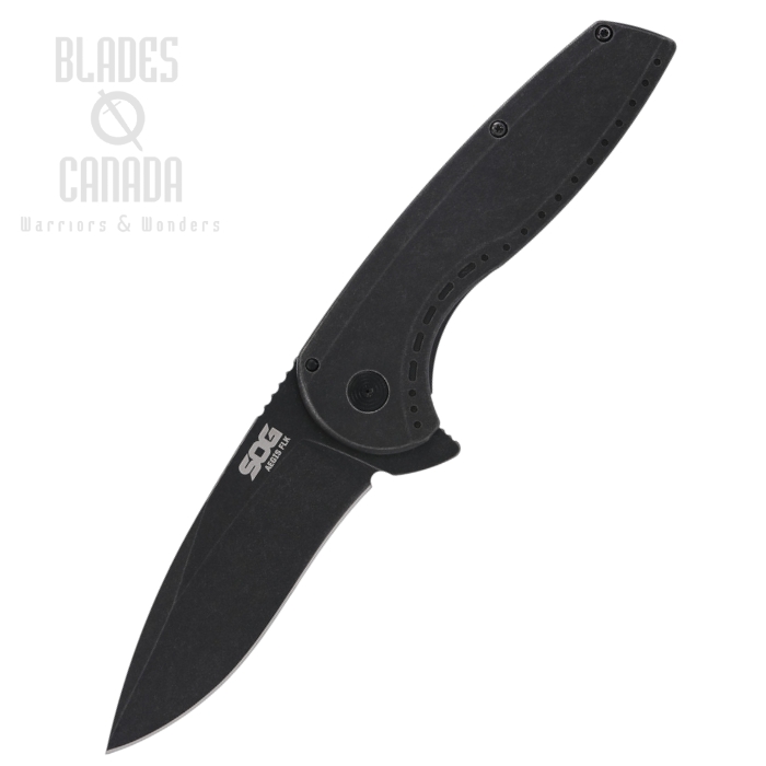 SOG Aegis FLK 2.0 Flipper Framelock Knife, Black Blade, Stainless Black, 14-41-05-43