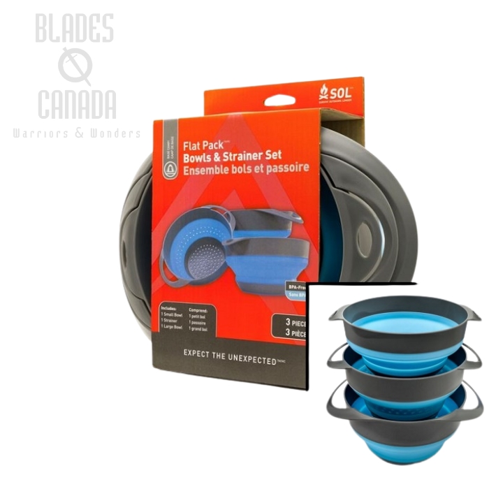 Survive Outdoors Longer SOL Flat Pack Bowls & Strainer 3-Peice Set