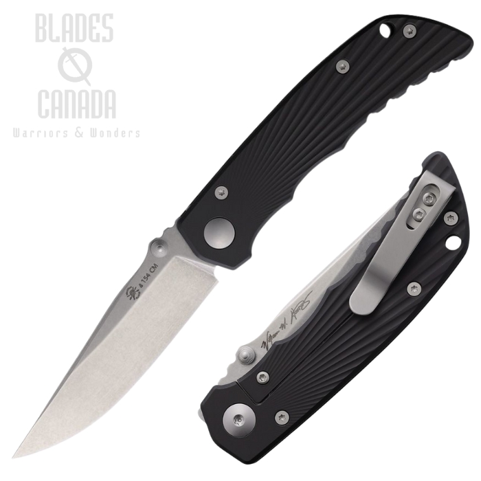 Spartan Talos II Framelock Folding Knife, 154CM Stonewash, Aluminum Black Starburst, SFBL13BKSW