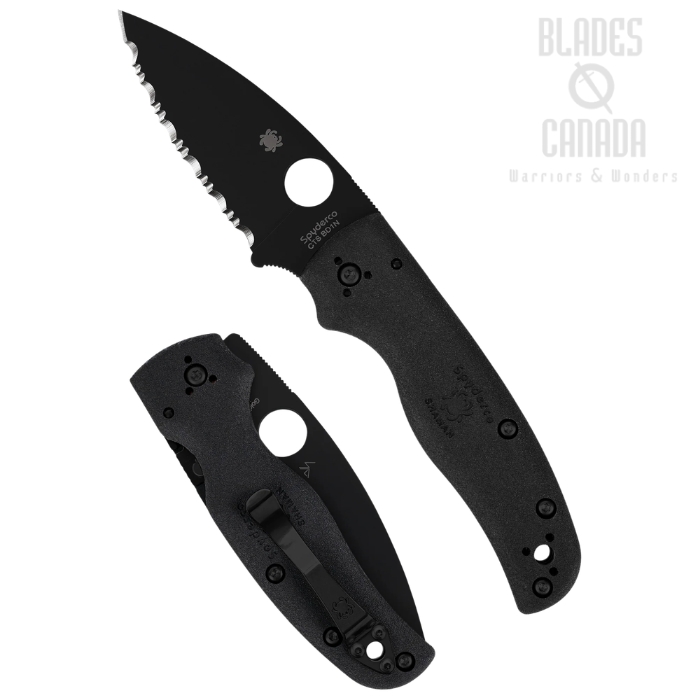 (image for) (Coming Soon) Spyderco Shaman Lightweight Compression Lock Folding Knife, CTS BD1N Serrated, FRN Black, C229SBBK