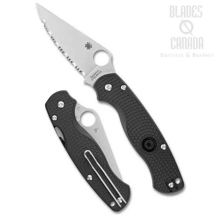 (Coming Soon) Spyderco Para Military 2 Lightweight Compression Lock Folding Knife, CTS BD1N Stainless Serrated, FRN Black, C81SBK2