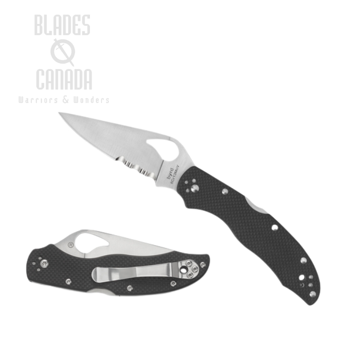 Byrd Harrier 2 Folding Knife, Partially Serrated, G10 Black, by Spyderco, BY01GPS2