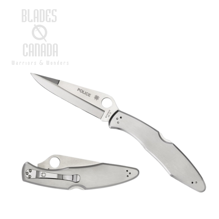 Spyderco Police Folding Knife, VG10, Stainless Handle, C07P