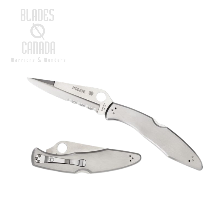 Spyderco Police Folding Knife, VG10, Stainless Handle, C07PS