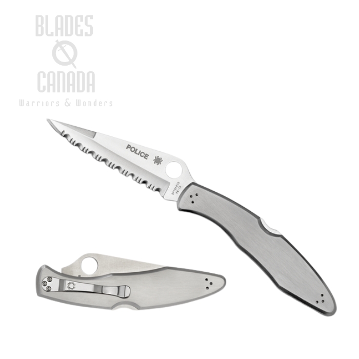 Spyderco Police Folding Knife, VG10, Stainless Handle, C07S