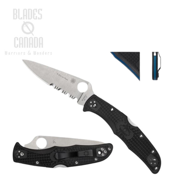 Spyderco Endura 4 Thin Blue Line Folding Knife, VG10, FRN Black, C10FPSBKBL