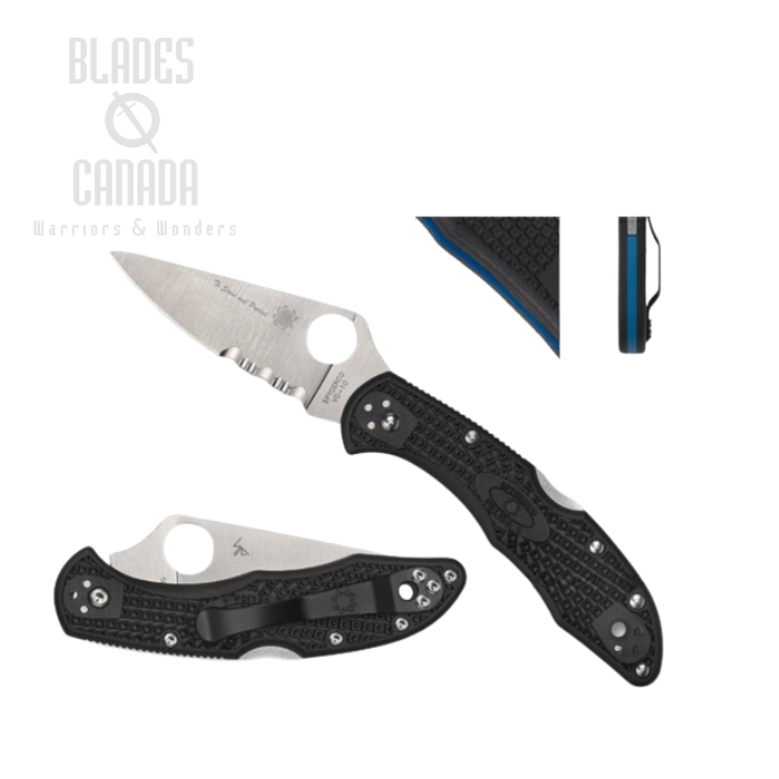 Spyderco Delica 4 Thin Blue Line Folding Knife, VG10, FRN Black, C11FPSBKBL