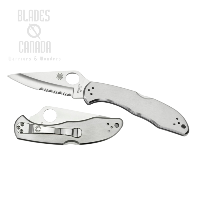 Spyderco Delica 4 Folding Knife, VG10 Combo Edge, Stainless Handle, C11PS