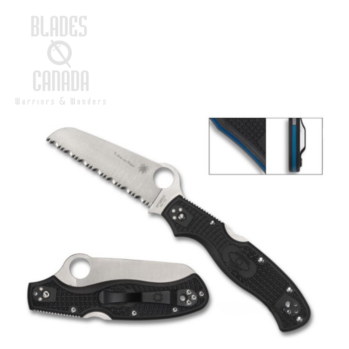 Spyderco Rescue 3 Thin Blue Line Folding Knife, VG10, FRN Black, C14FSBKBL3