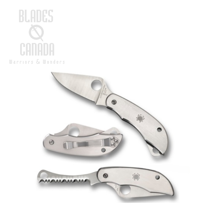 Spyderco Clipitool Plain & Serrated, Stainless Handle, C176P&S