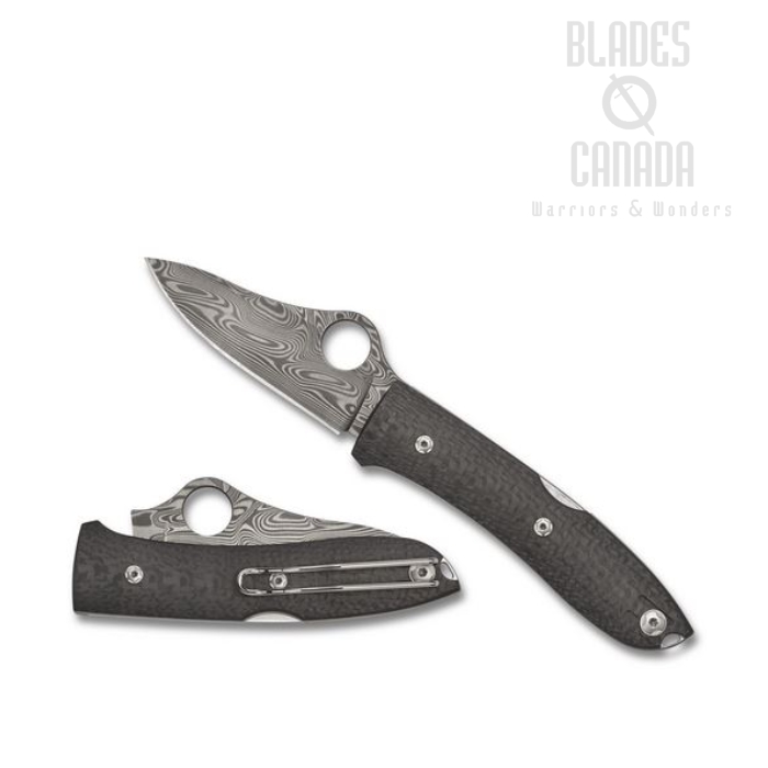 Spyderco Spyopera Folding Knife, Thor Damascus, Carbon Fiber, Sprint Run, C255CFD