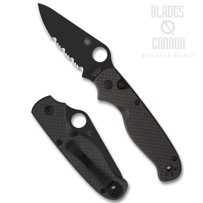 (Coming Soon) Spyderco ButtonUp Button Lock Folding Knife, Stainless Black Serrated, Carbon Fiber/G10 Black, C275CFPSBK