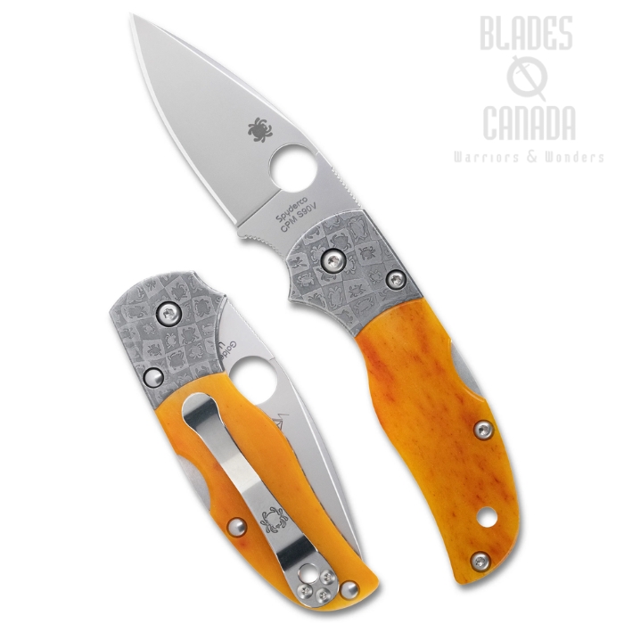(image for) (Coming Soon) Spyderco SPRINT RUN Native 5 50th Anniversary Back Lock Folding Knife, CPM S90V, Amber Bone/Damascus, C41BA50TH