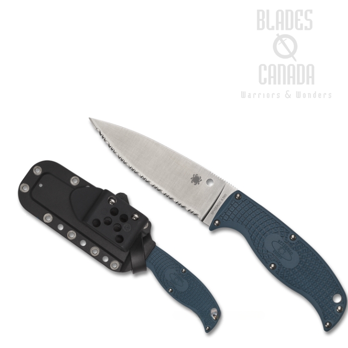 Spyderco Enuff 2 Fixed Blade Knife, K390 Serrated, FRN Blue, FB31SBL2K390