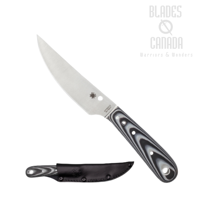 Spyderco Bow River Fixed Blade Knife, G10 Black/White, Leather Sheath, FB46GP