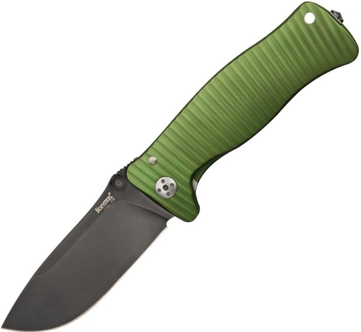 Lion Steel SR1A GB Molletta Framelock Folding Knife, D2 Black, Aluminum Green,