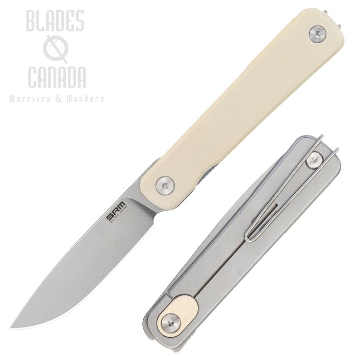 (image for) SRM Knives Palfrey Framelock Folding Knife, 14C28N Bead Blast, G10 Ivory, 135L-GT