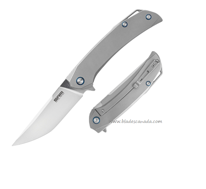 SRM Knives Asika Flipper Framelock Knife, 154CM, Titanium Grey, 1411TZ